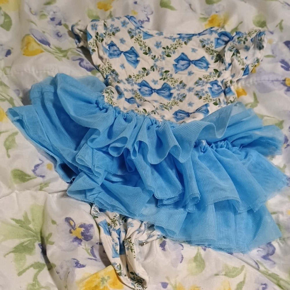 Posh Peanut Blue Floral Tulle Bodysuit Tutu - Picture 6 of 6